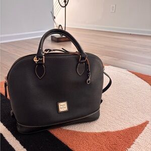 Dooney & Bourke Black Pebbled Leather Dome Satchel with Gold Hardware